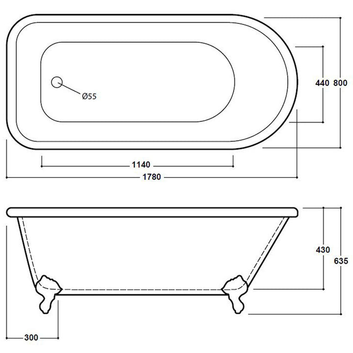 Freestanding Traditional Single Ended Bath 1780mm - Rochester By Voda Design