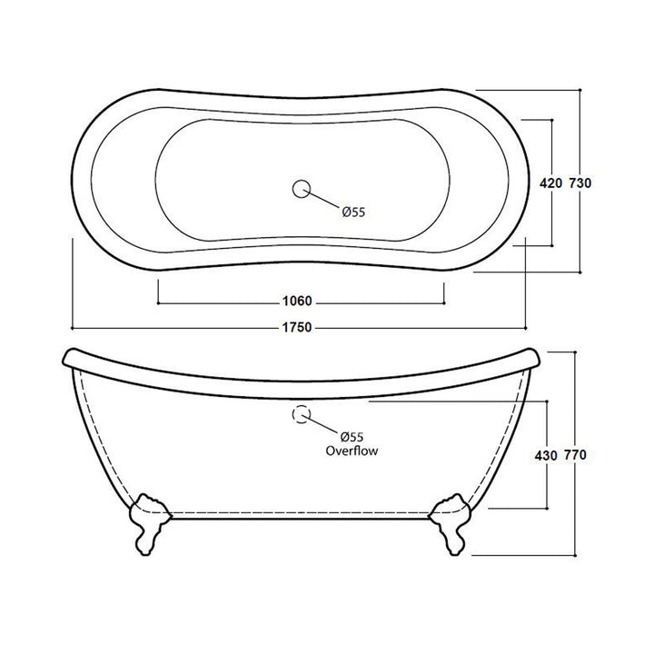 Freestanding Traditional Double Ended Bath 1750 mm - Shakespeare by Voda Design
