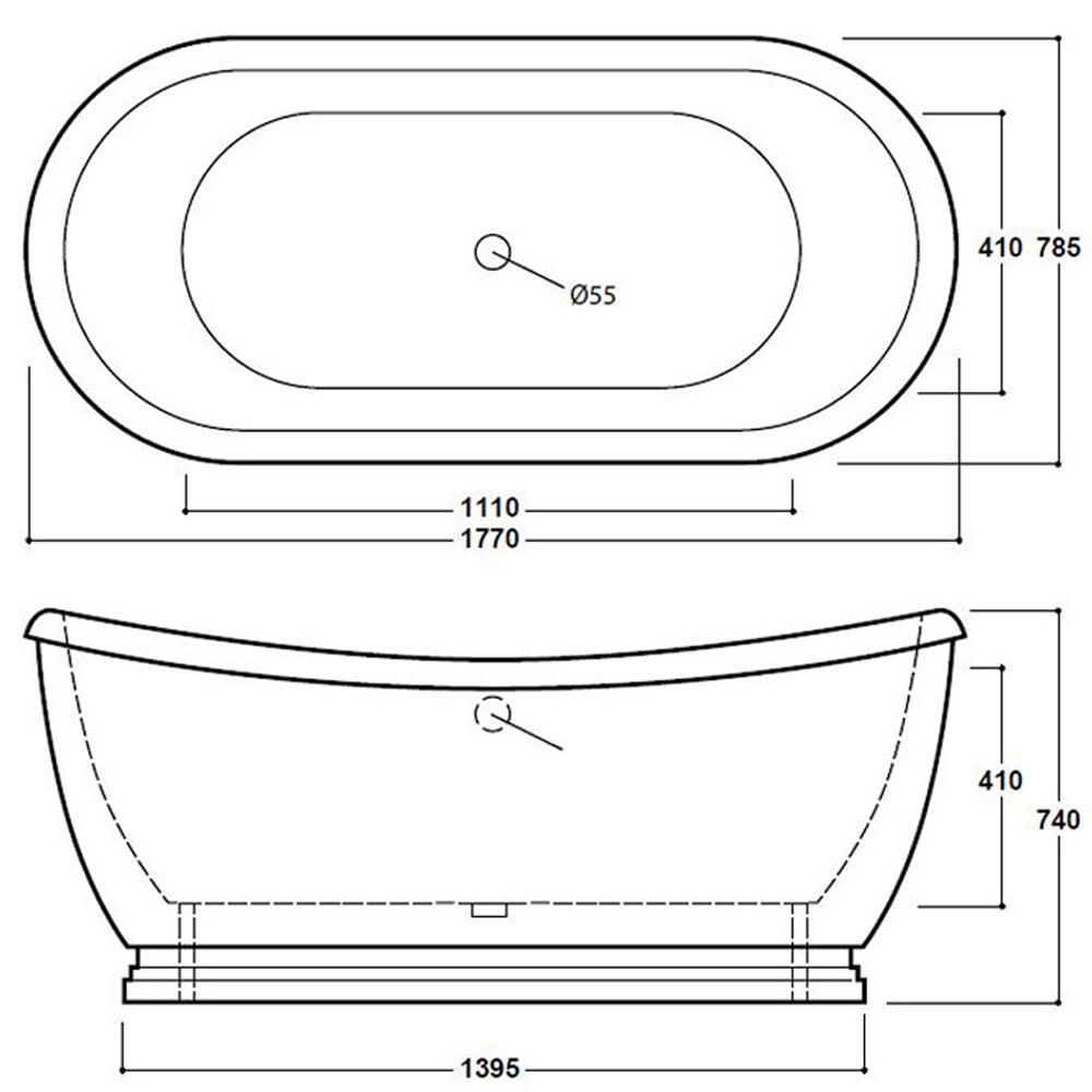 Freestanding Traditional Double Ended Bath 1770mm - Boat By Voda Design