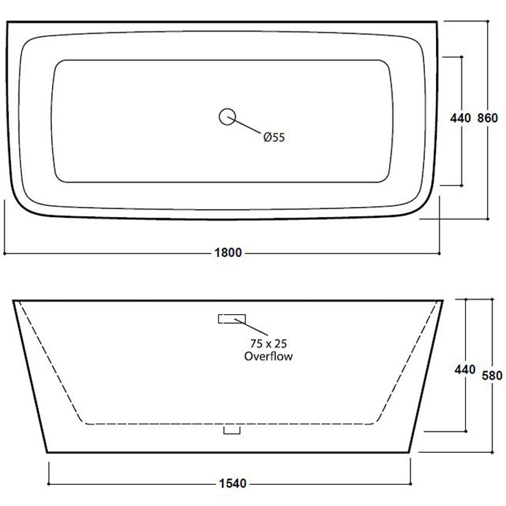 Freestanding Modern Back To Wall Bath 1800mm - Corrine By Voda Design
