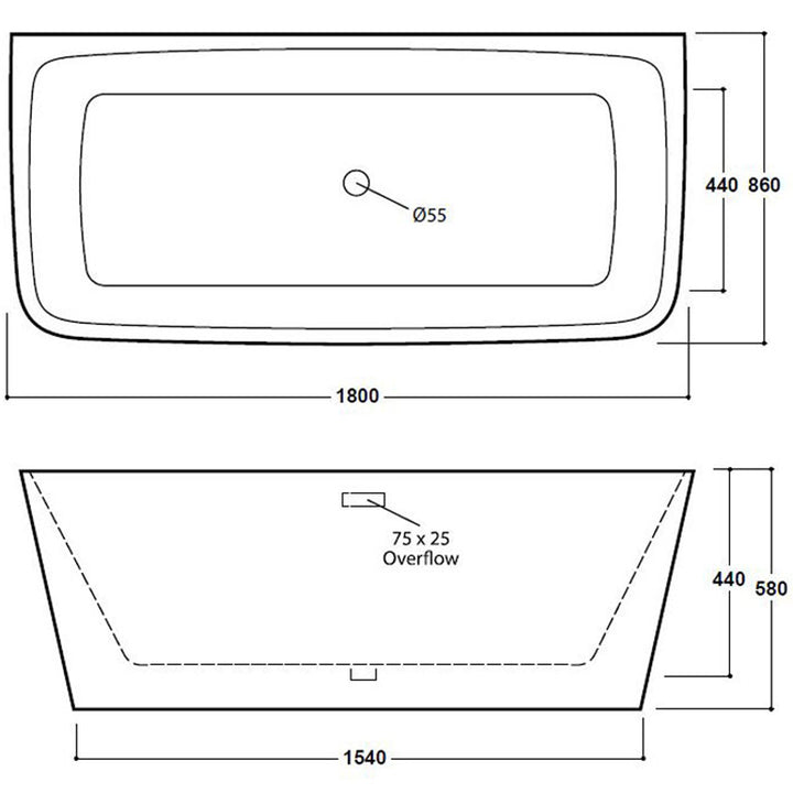 Freestanding Modern Back To Wall Bath 1800mm - Corrine By Voda Design