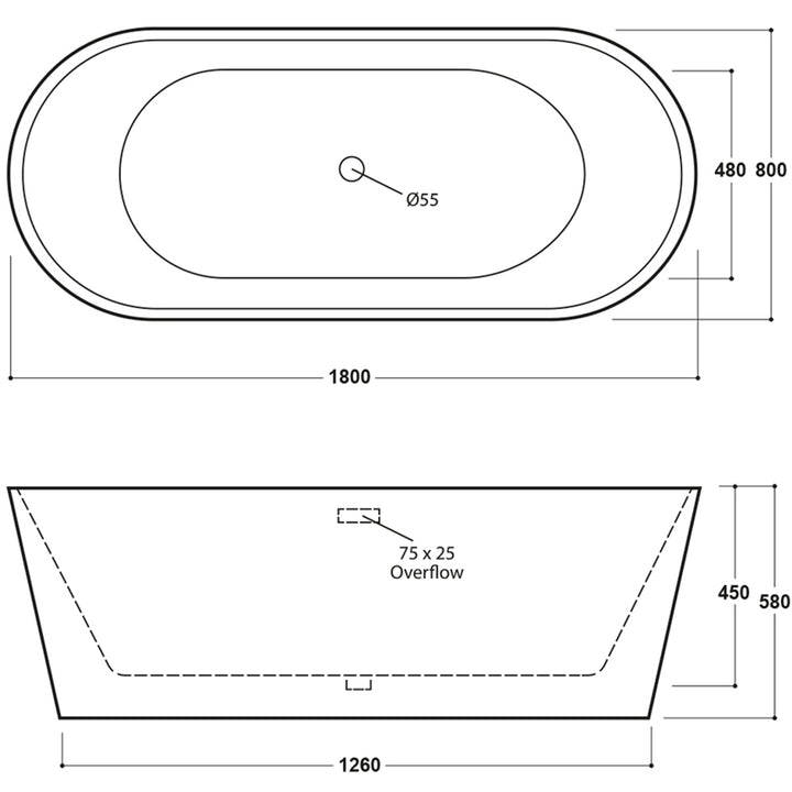 Freestanding Modern Double Ended Bath 1800mm - Duke By Voda Design