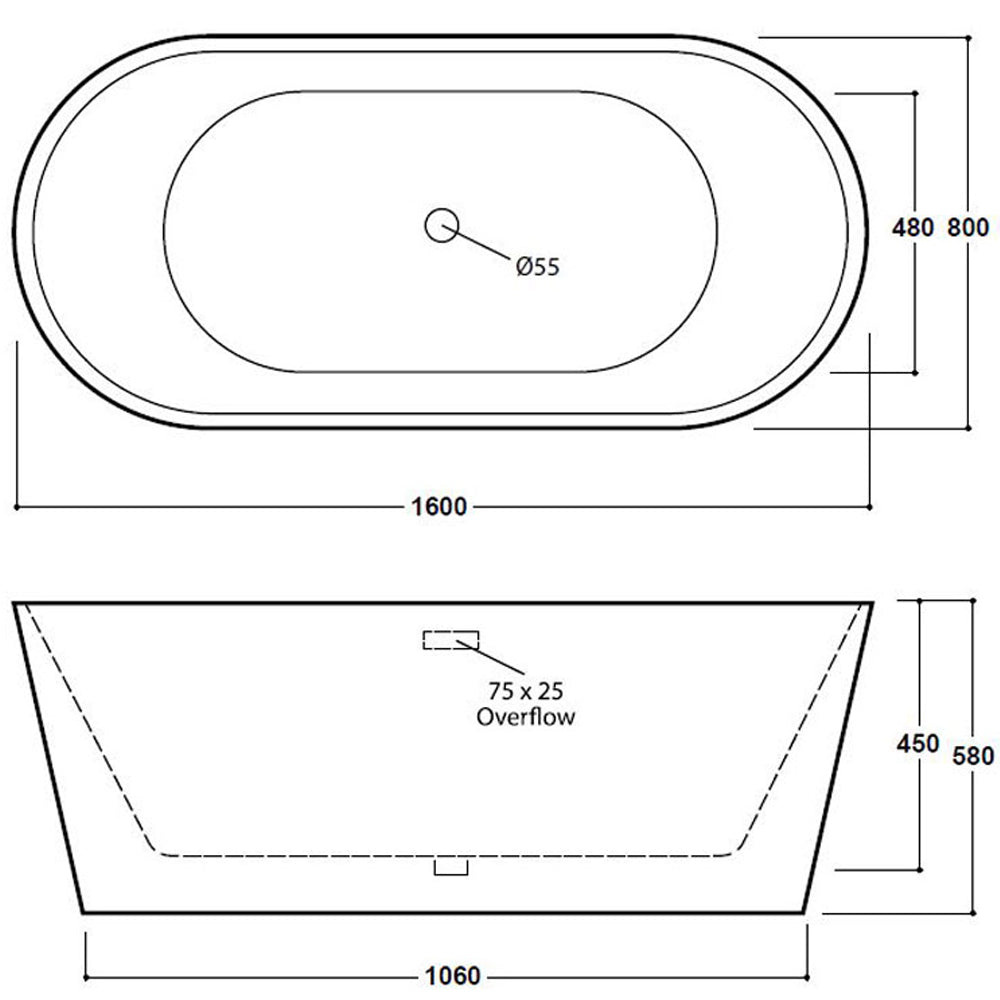 Freestanding Modern Double Ended Bath 1600mm - Duke By Voda Design