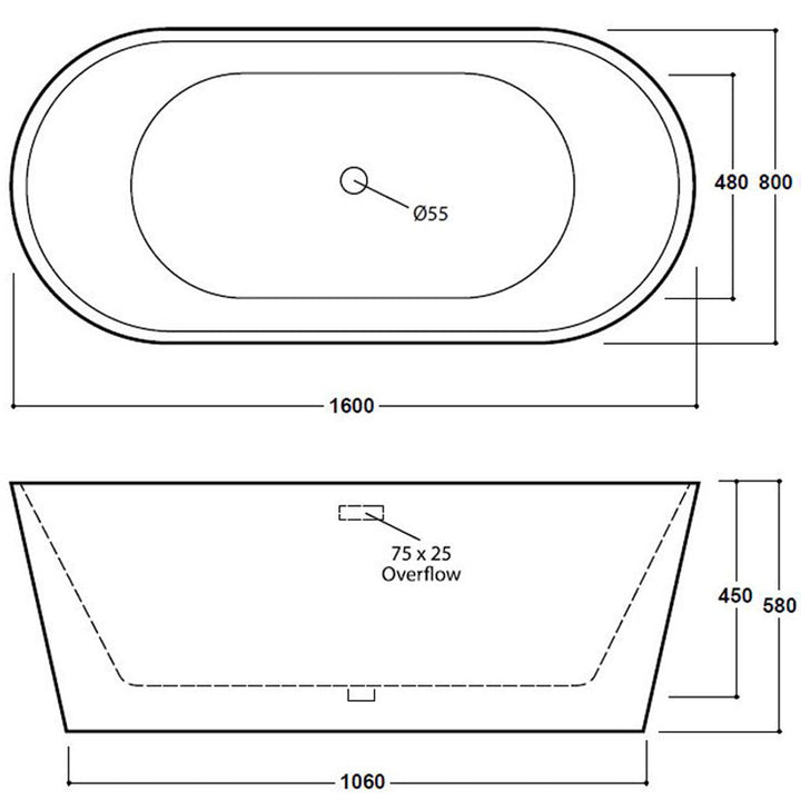 Freestanding Modern Double Ended Bath 1600mm - Duke By Voda Design