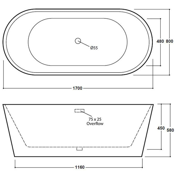 Freestanding Modern Double Ended Bath 1700mm - Duke By Voda Design