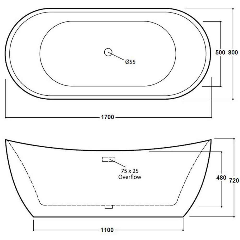 Freestanding Modern Double Ended Bath 1700mm - Rose By Voda Design