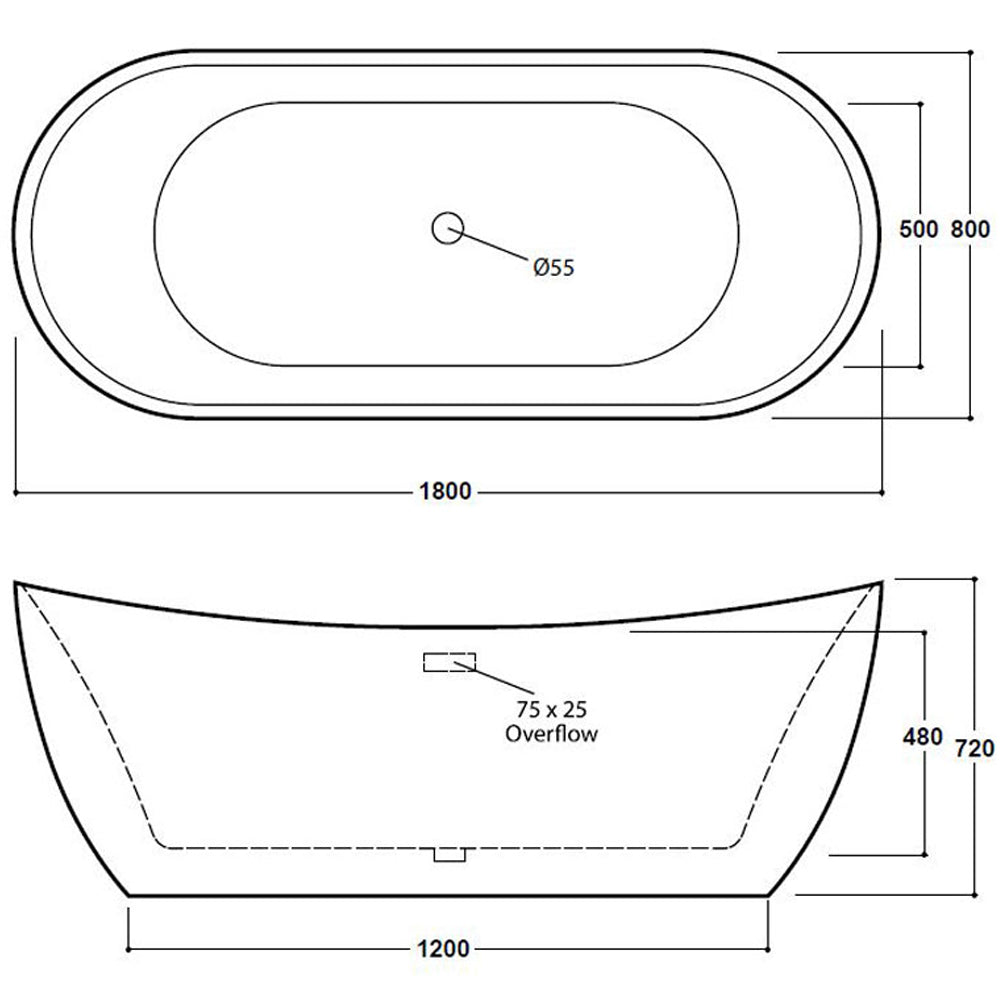 Freestanding Modern Double Ended Bath 1800mm - Rose By Voda Design
