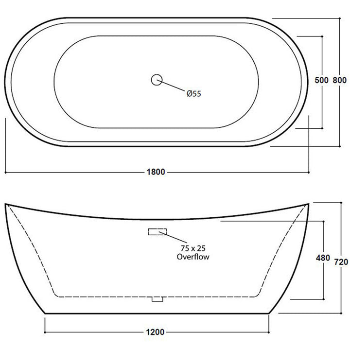 Freestanding Modern Double Ended Bath 1800mm - Rose By Voda Design
