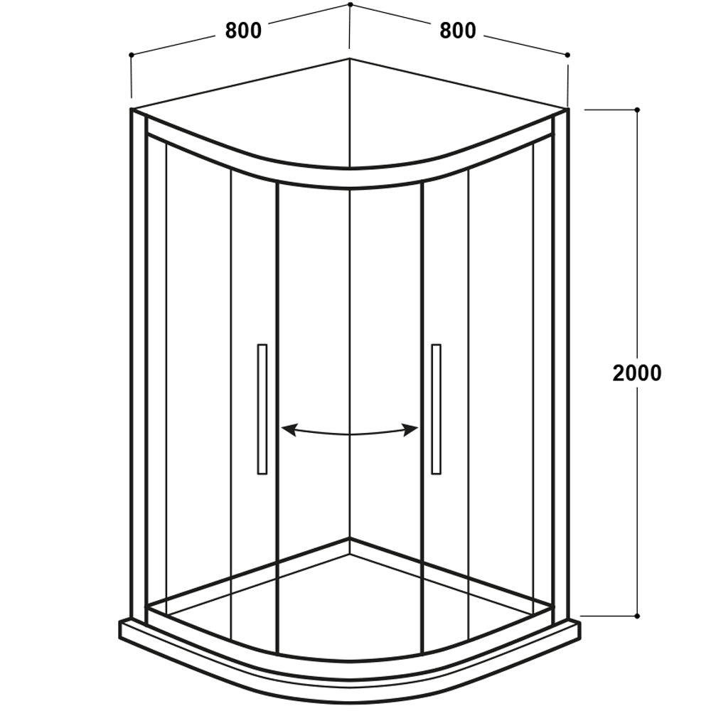 Quadrant Shower Enclosure 800mm - Kaso 8 by Voda Design (8mm Thick)