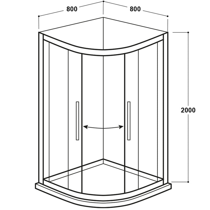 Quadrant Shower Enclosure 800mm - Kaso 8 by Voda Design (8mm Thick)