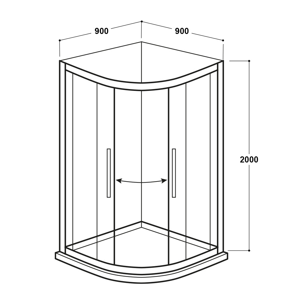 Quadrant Shower Enclosure 900mm - Kaso 8 by Voda Design (8mm Thick)