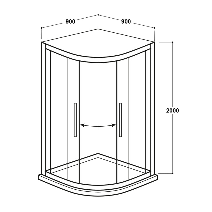 Quadrant Shower Enclosure 900mm - Kaso 8 by Voda Design (8mm Thick)