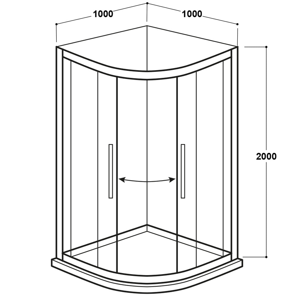 Quadrant Shower Enclosure 1000mm - Kaso 8 by Voda Design (8mm Thick)