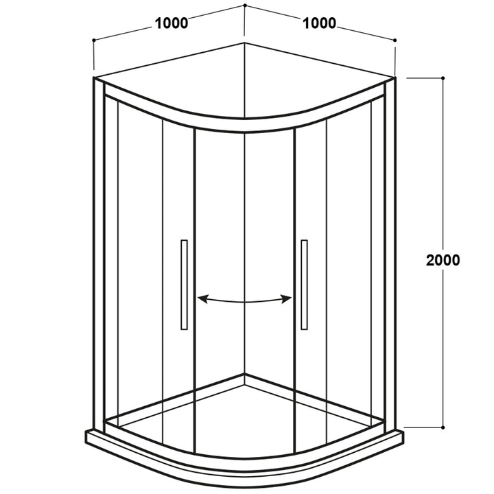 Quadrant Shower Enclosure 1000mm - Kaso 8 by Voda Design (8mm Thick)