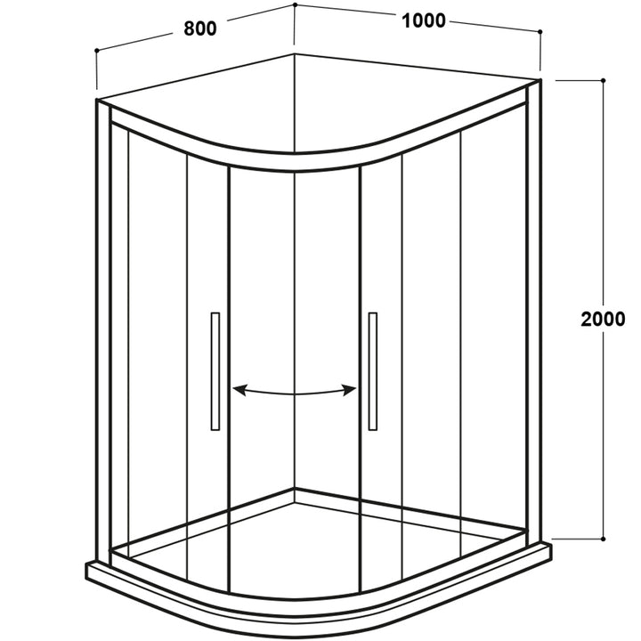 Offset Quadrant Shower Enclosure 1000x800mm - Kaso 8 by Voda Design (8mm Thick)