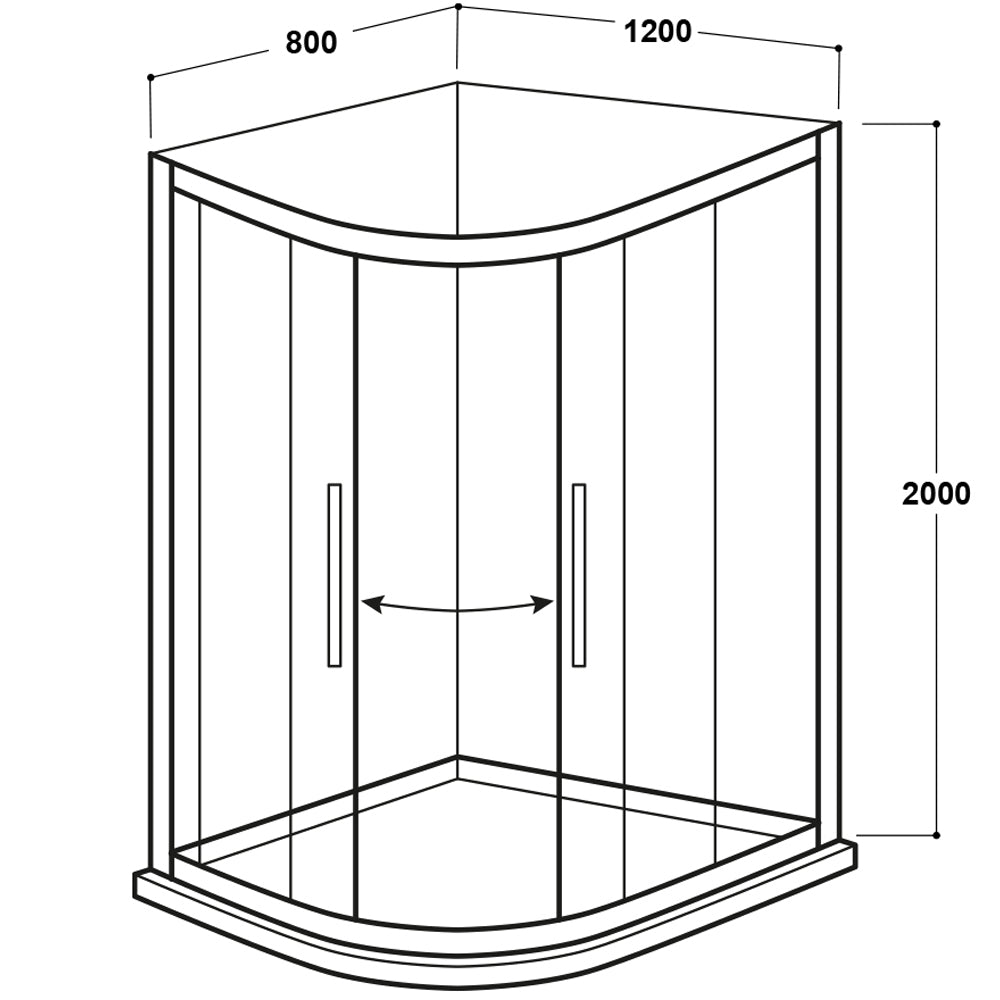 Offset Quadrant Shower Enclosure 1200x800mm - Kaso 8 by Voda Design (8mm Thick)