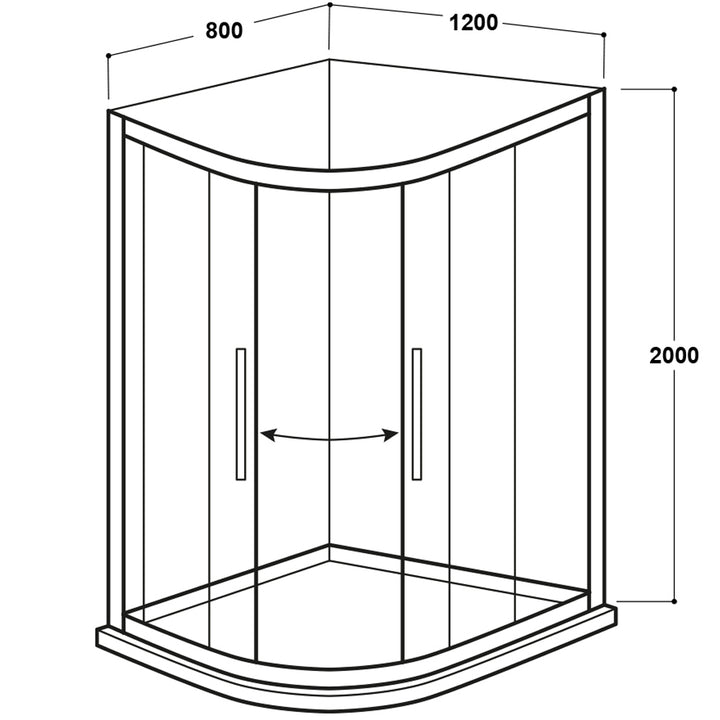 Offset Quadrant Shower Enclosure 1200x800mm - Kaso 8 by Voda Design (8mm Thick)