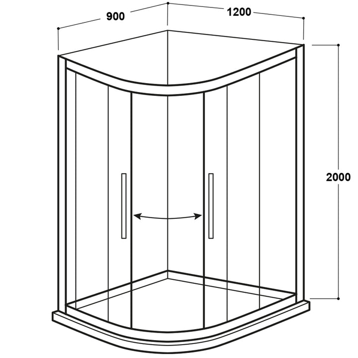 Offset Quadrant Shower Enclosure 1200x900mm - Kaso 8 by Voda Design (8mm Thick)