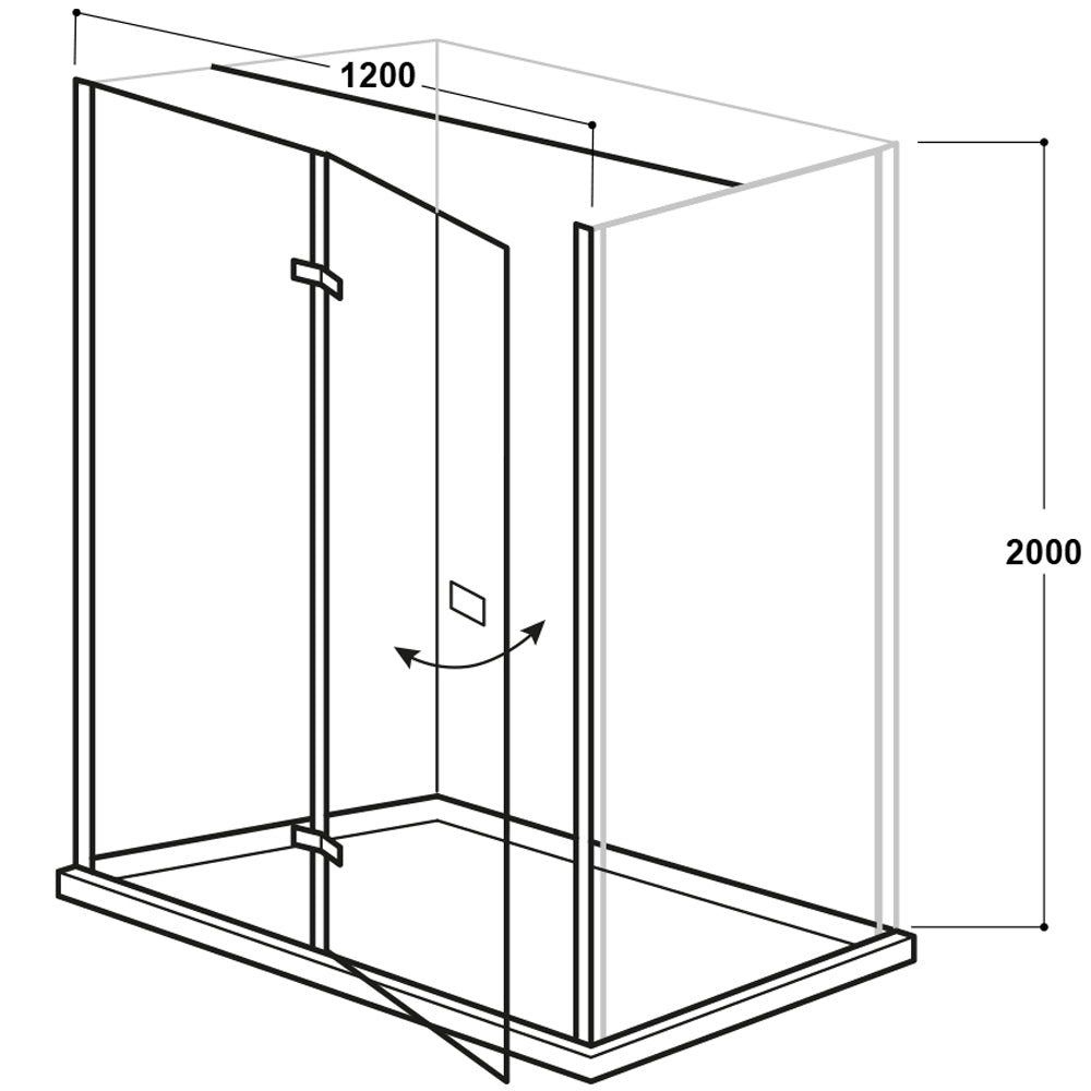 Black Left Hand Hinged Shower Enclosure 1200mm - Kaso 8 Star by Voda Design (8mm Thick) - Door Only