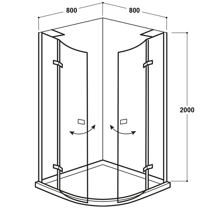 Black 800mm Frameless Quadrant Hinged Enclosure - Kaso 8 Star by Voda Design (8mm Thick)