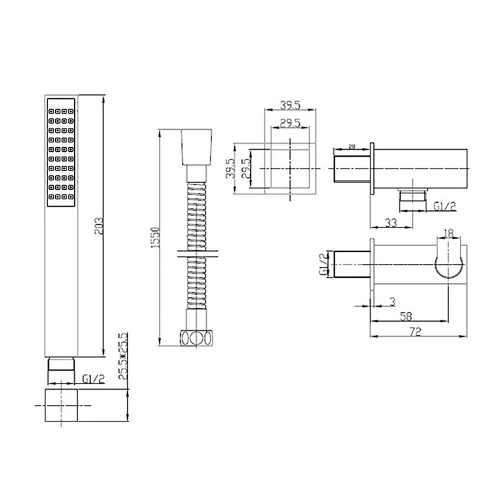 Square Handset,Wall Bracket and Hose by Voda Design
