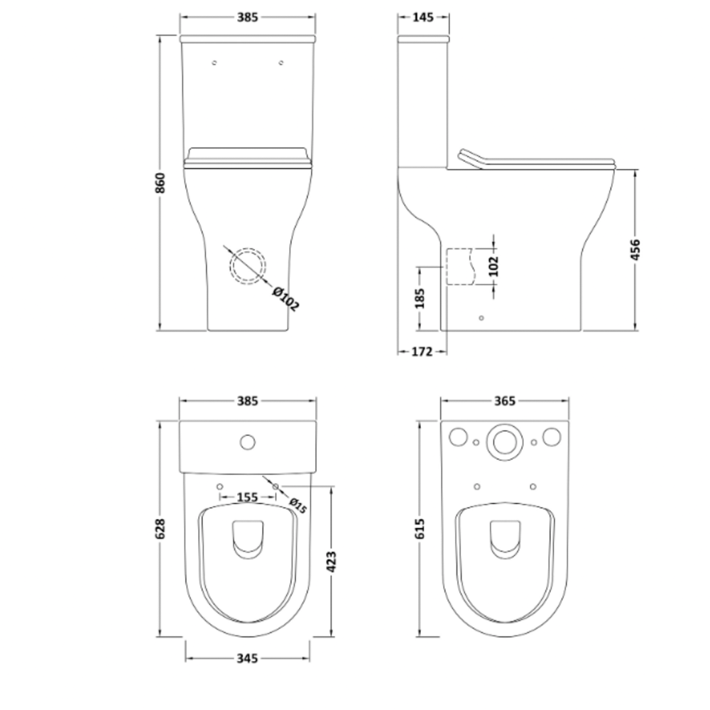 Comfort Height Rimless Pan, Cistern & Soft Close Seat - TOILETSET6