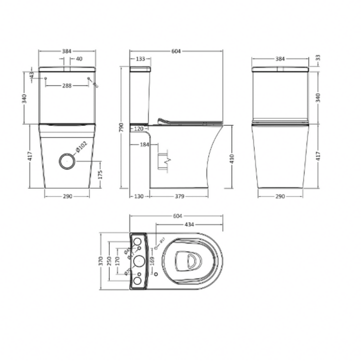 Rimless Flush to Wall Close Coupled Pan, Cistern & Seat - TOILETSET9