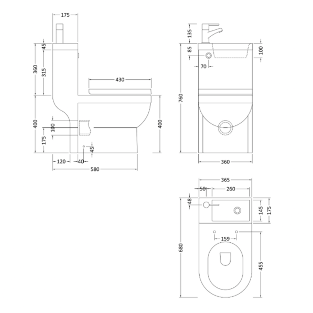 P2 Combination 2 in 1 Toilet and Sink (Includes Tap)
