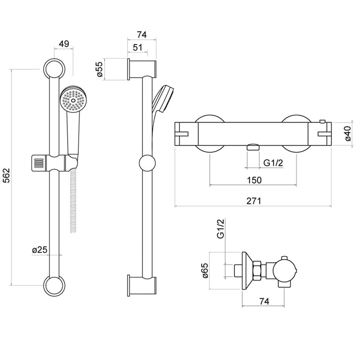 Erne Round Exposed Bar Valve Shower Set - By Voda Design