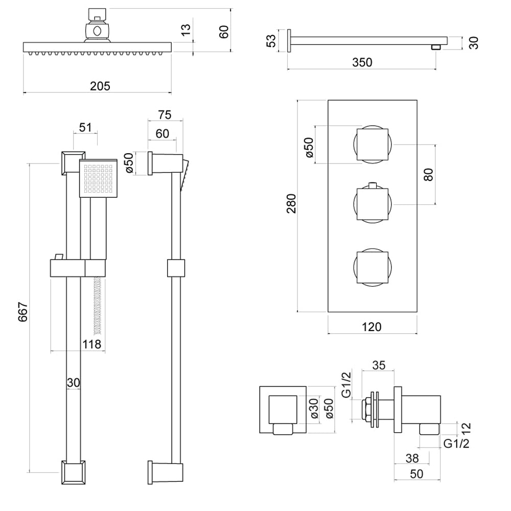 Adda Concealed Thermostatic Shower Set - By Voda Design