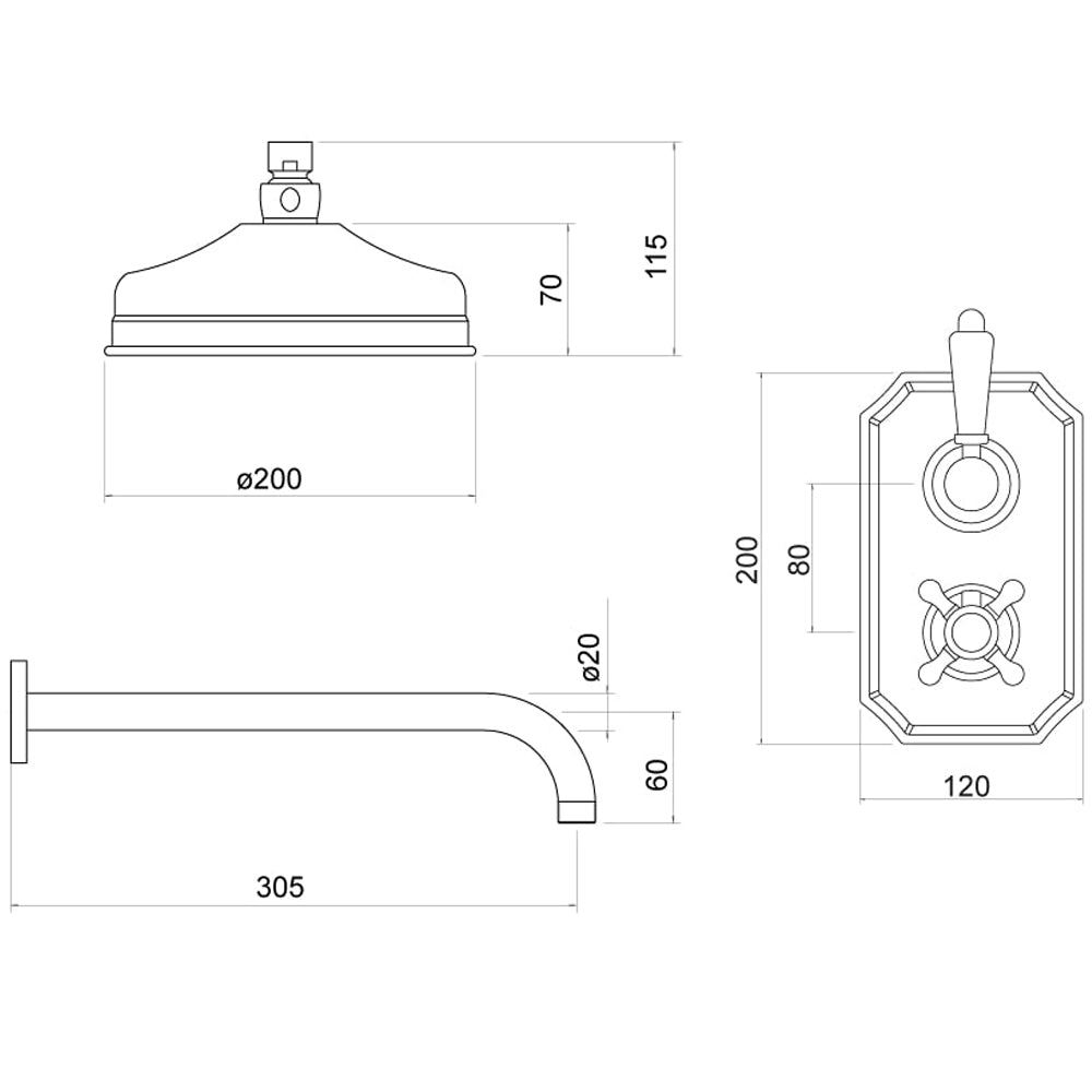 Lagan Traditional Concealed Thermostatic Shower Set - By Voda Design