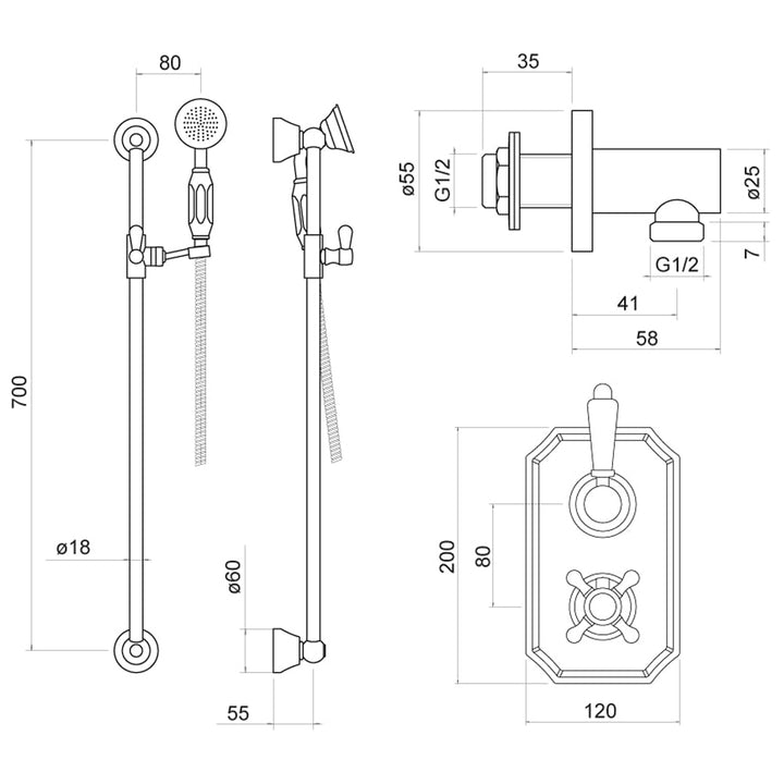 Trisen Sterma Traditional Concealed Thermostatic Shower Set