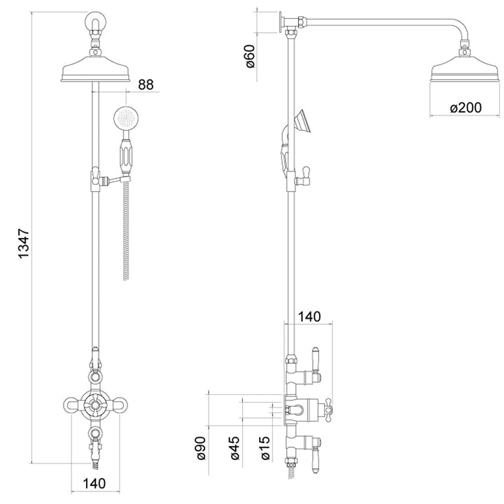 Witham Traditional Exposed Thermostatic Shower Set - By Voda Design