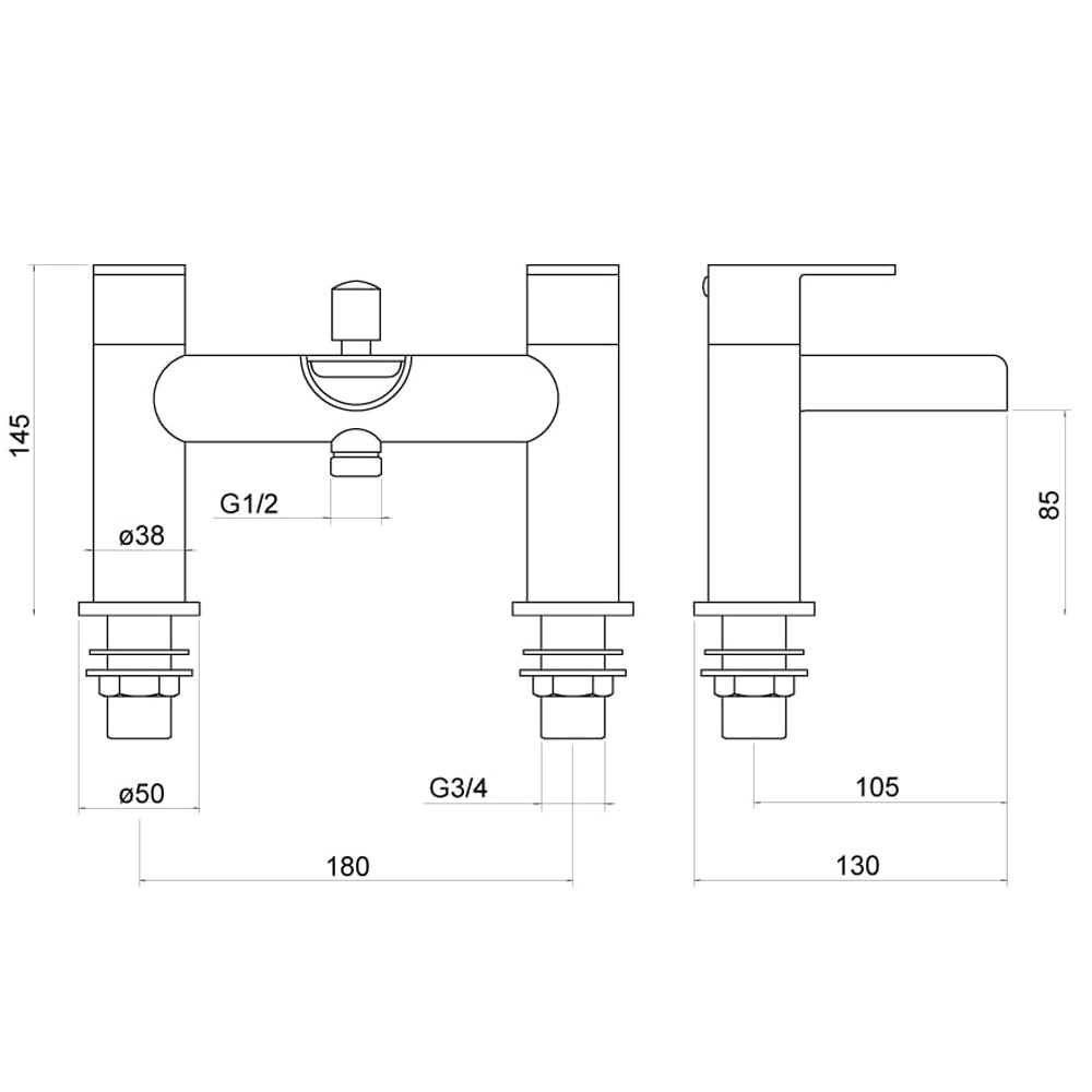 Lune Bath Shower Mixer with Shower Kit - By Voda Design