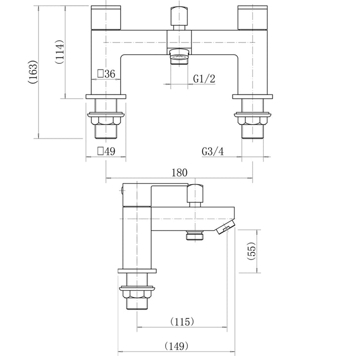 Douglas Black Bath Shower Mixer with Shower - By Voda Design