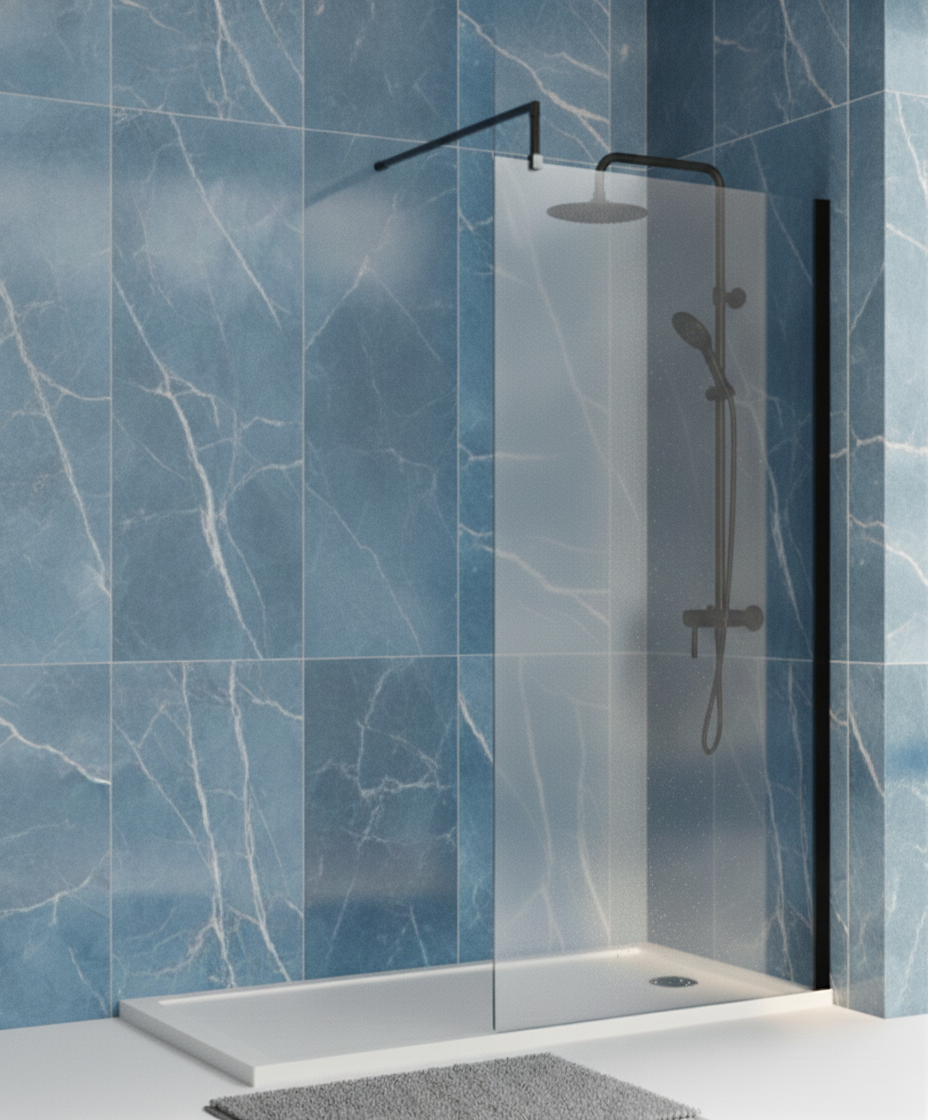 Wye 1100mm Wetroom Screen with Support Bar - Matt Black