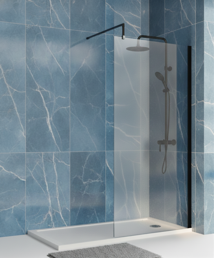 Wye 1100mm Wetroom Screen with Support Bar - Matt Black