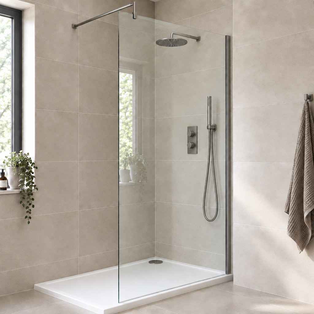 Wye Wetroom Screen 1400 x 1850 x 8mm - Brushed Pewter