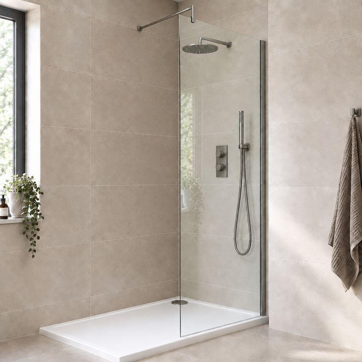 Wye Wetroom Screen 700 x 1850 x 8mm - Brushed Pewter