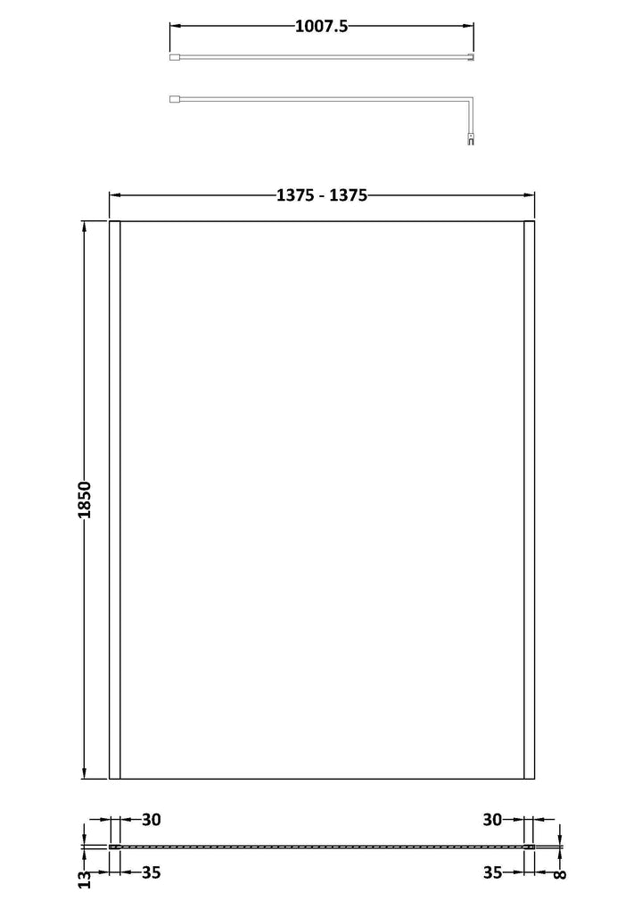 Wye Wetroom Screen 1400 x 1850 x 8mm (Support Bar & Profile Kit) - Brushed Brass