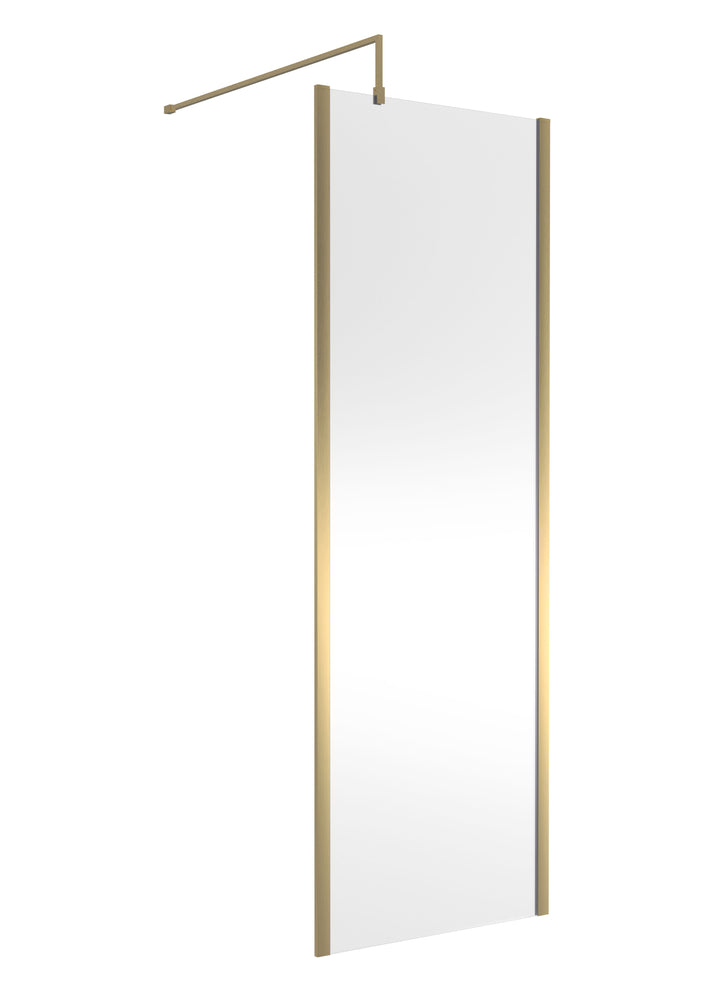 Wye Wetroom Screen 700 x 1850 x 8mm (Support Bar & Profile Kit) - Brushed Brass