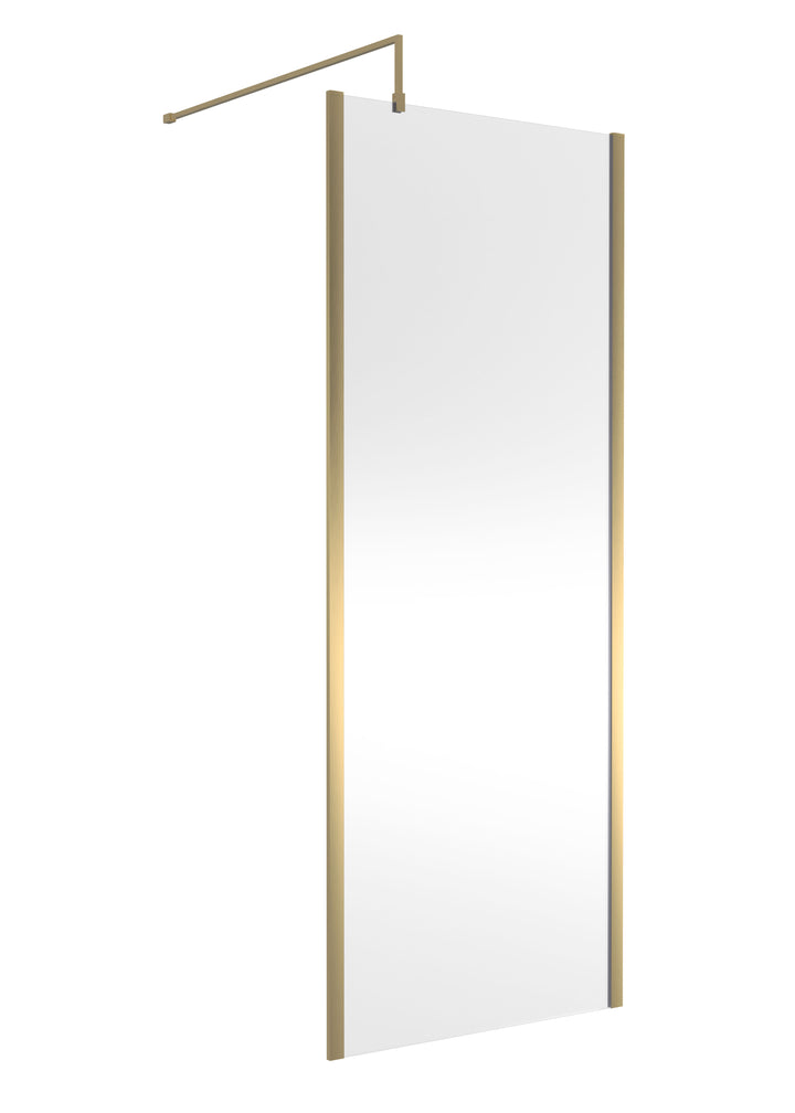 Wye Wetroom Screen 800 x 1850 x 8mm (Support Bar & Profile Kit) - Brushed Brass