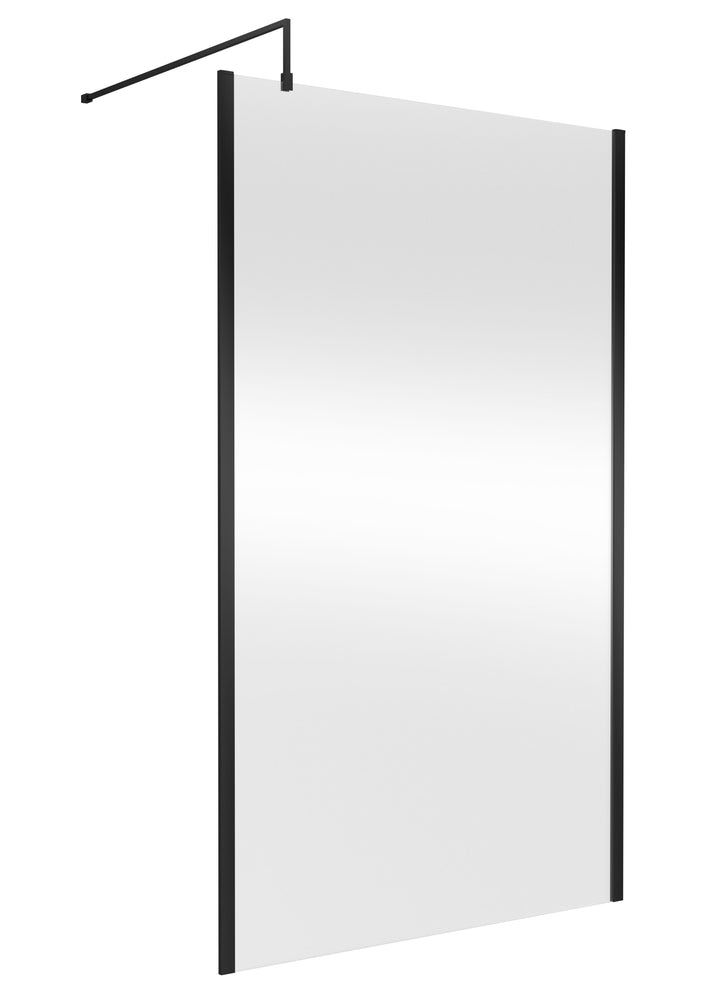 Wye 1200mm Wetroom Screen with Support Bar (Profile Kit Included) - Matt Black
