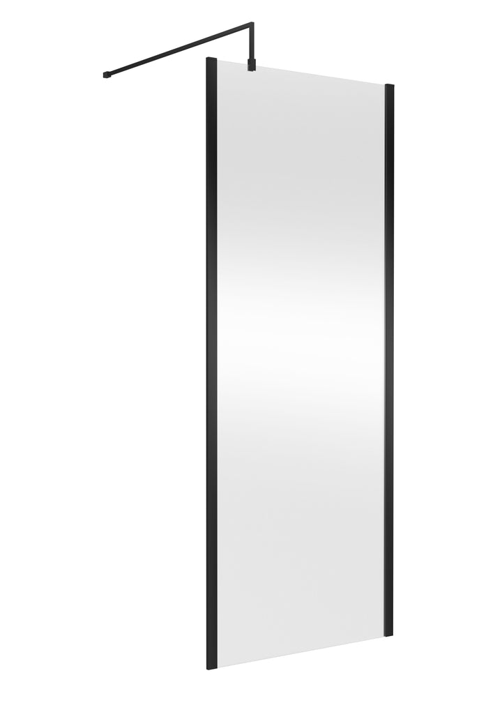 Wye 800mm Wetroom Screen with Support Bar (Profile Kit Included) - Matt Black