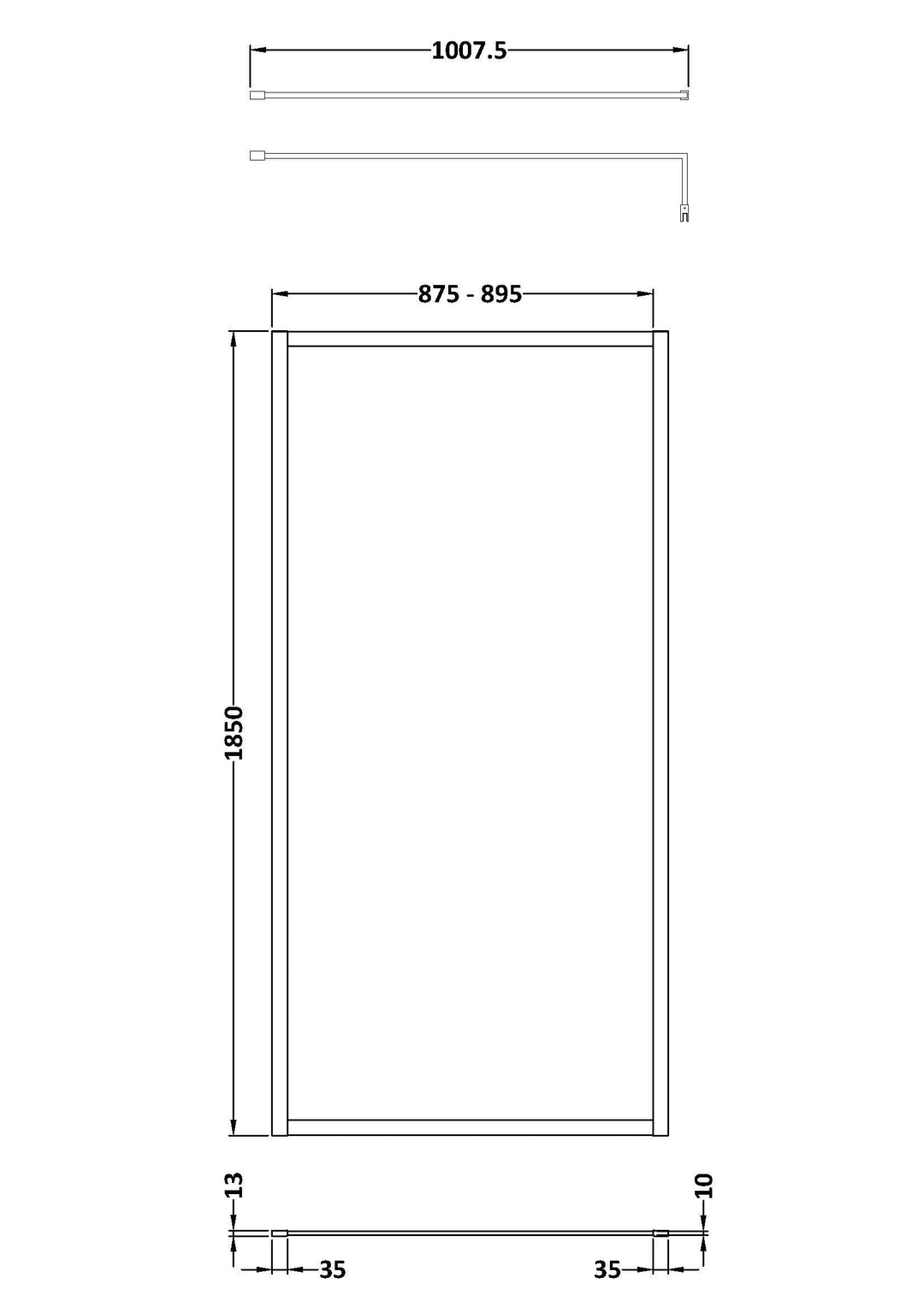 Wye 1000mm Wetroom Screen Outer Frame 1850 x 8mm - Brushed Bronze