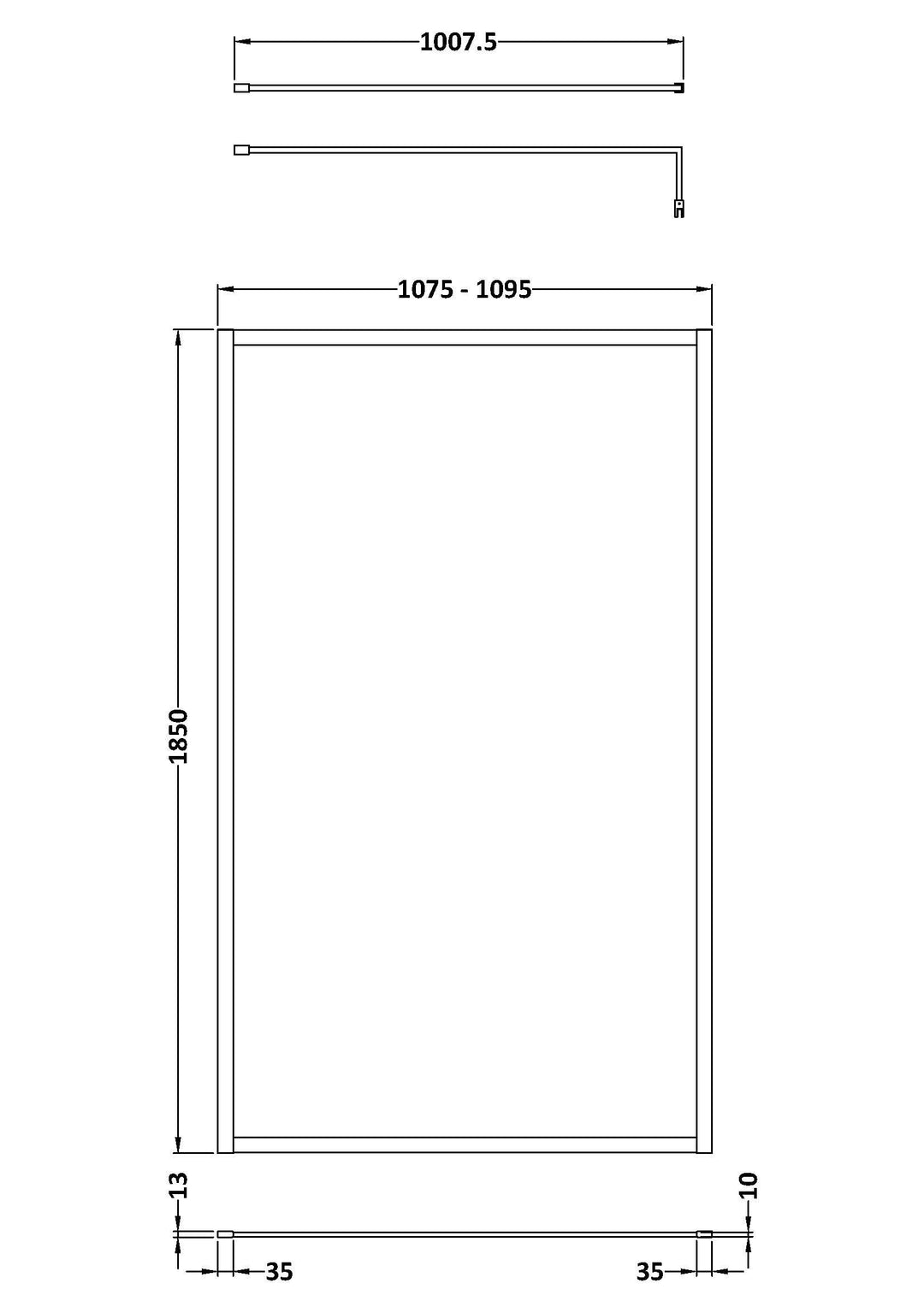 Wye 1100mm Wetroom Screen Outer Frame 1850 x 8mm - Brushed Bronze