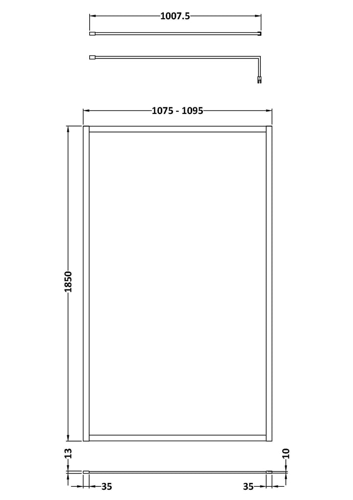 Wye 1100mm Wetroom Screen Outer Frame 1850 x 8mm - Brushed Bronze