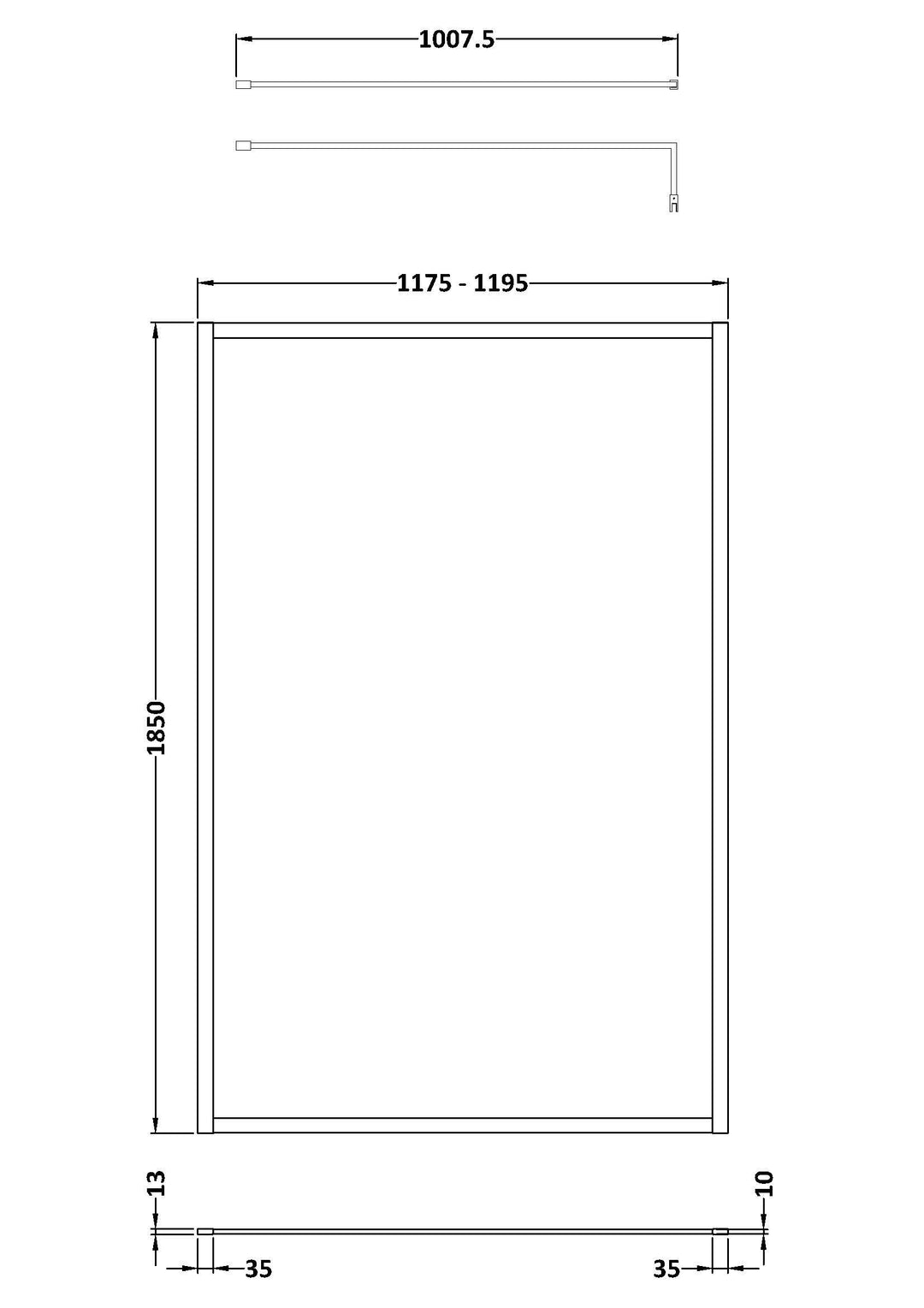 Wye 1200mm Wetroom Screen Outer Frame 1850 x 8mm - Brushed Bronze