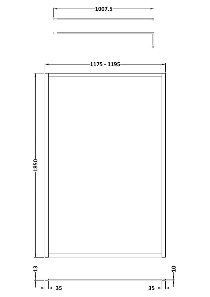 Wye 1200mm Wetroom Screen Outer Frame 1850 x 8mm - Brushed Bronze