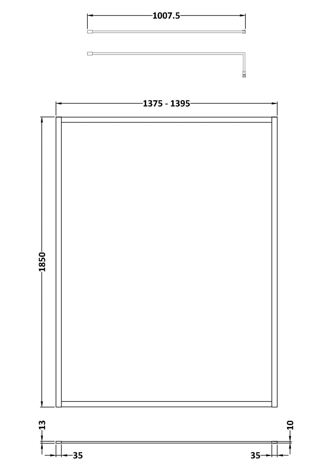Wye 1400mm Wetroom Screen Outer Frame 1850 x 8mm - Brushed Bronze